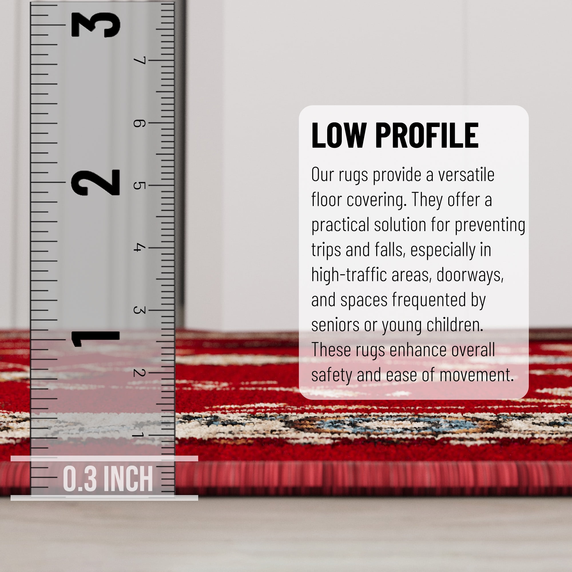 Ottomanson Aisle Runner Rug 1'10.5" x 25' Soft Non-Slip Indoor Rug, Mahal Red