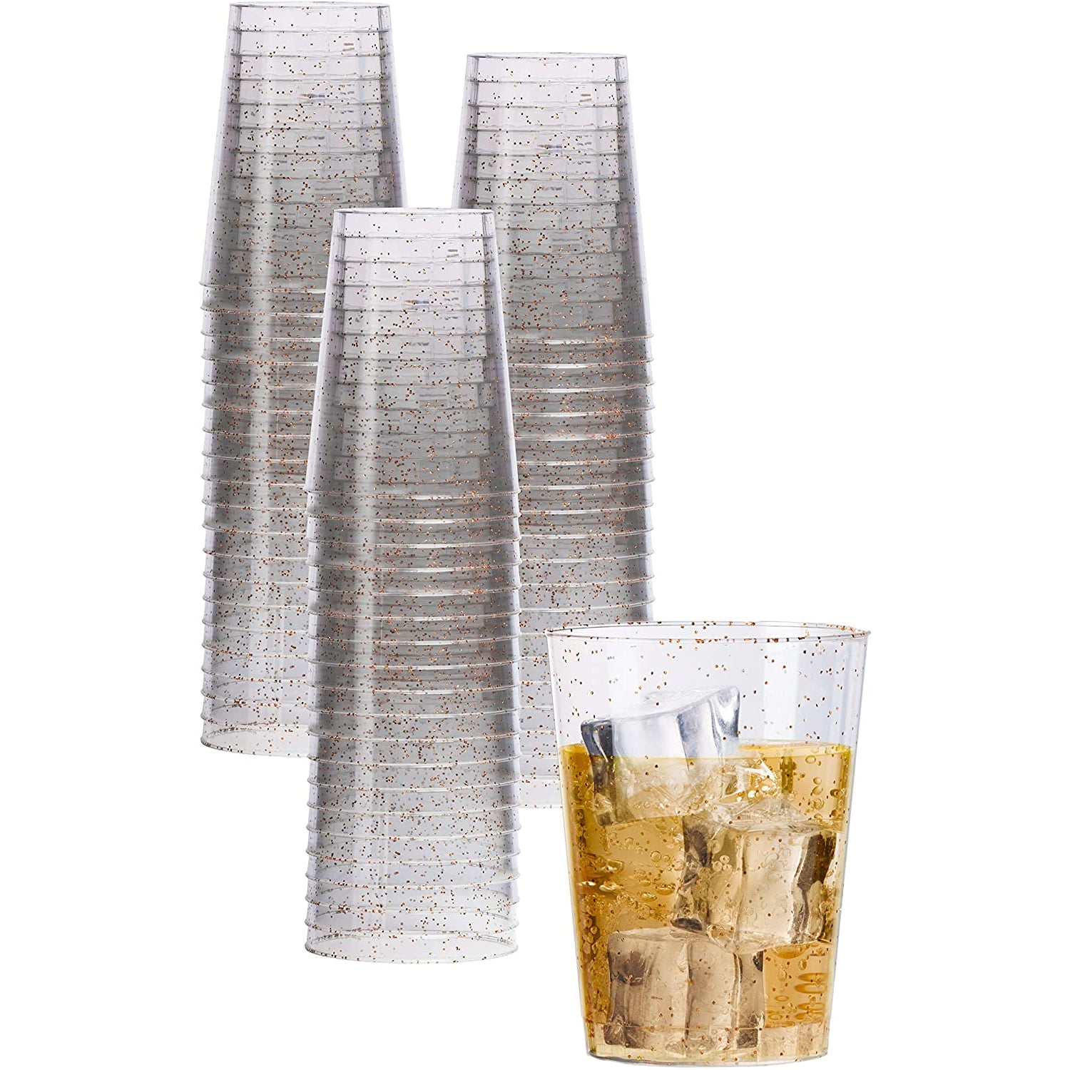 Plastic Disposable Cups Gold Square Rim Tumblers 10 oz 20 Pieces
