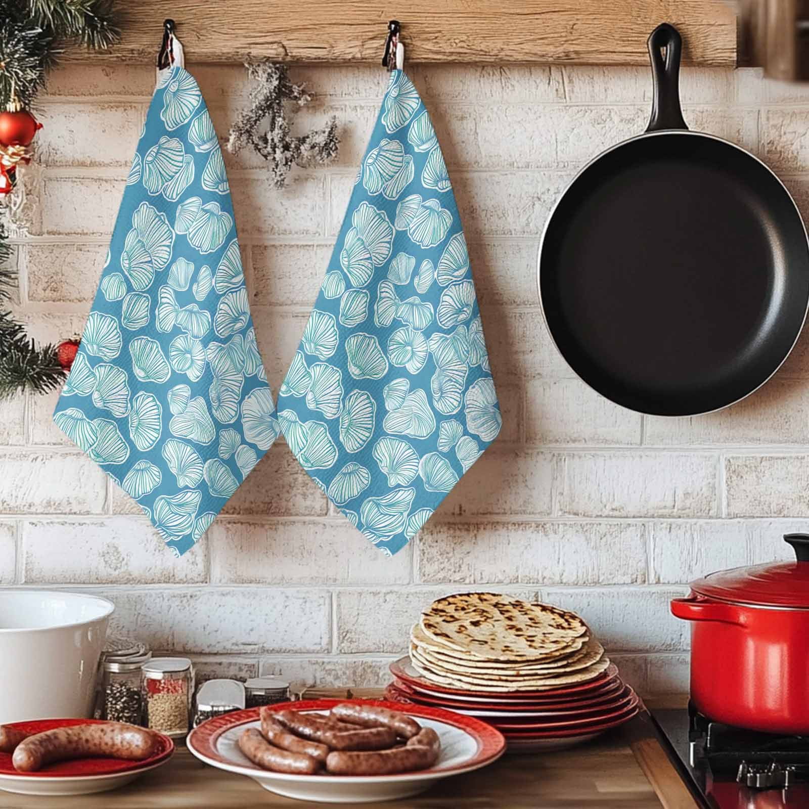 Dish Towels, Blue Conch Shell Absorbent Kitchen Towels 2 PCS, Ocean Marine Life Microfiber Hand Towels Dish Cloths Tea Towels for Home&nbsp;Bathroom Cleaning Drying,18X28-Inch,