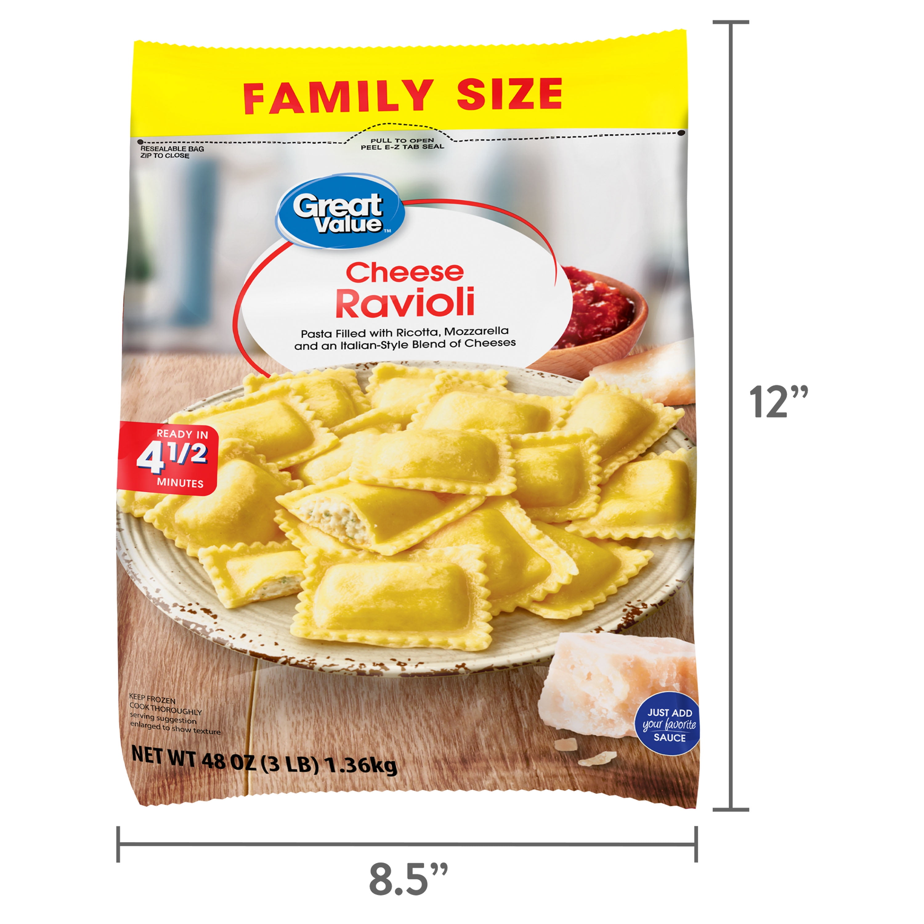 Great Value Cheese Ravioli Pasta 48 oz Family Size with Ricotta