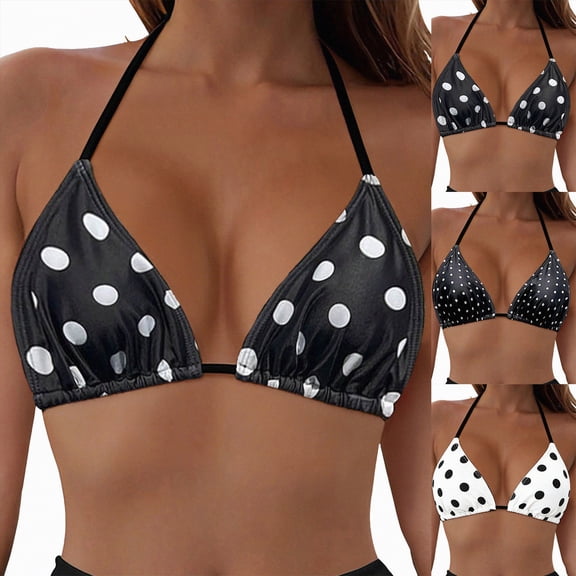 larppty Triangle Bikini Tops for Women Halter String Bathing Suit Tops Sexy Brazilian Black White Swimsuit Top (Silver, M)