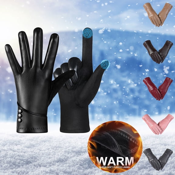 shoper Winter Fashion Leather Gloves for Women, Touch Screen Wool Lined Outdoor Windproof Warm Suede Driving Dress Gloves