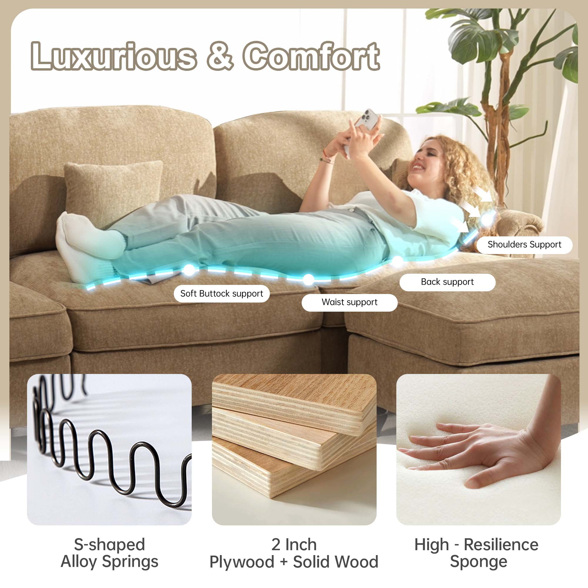 Firscook 76” Chenille Loveseat Sofa, Oversized Couch for Living Room, Light Coffee