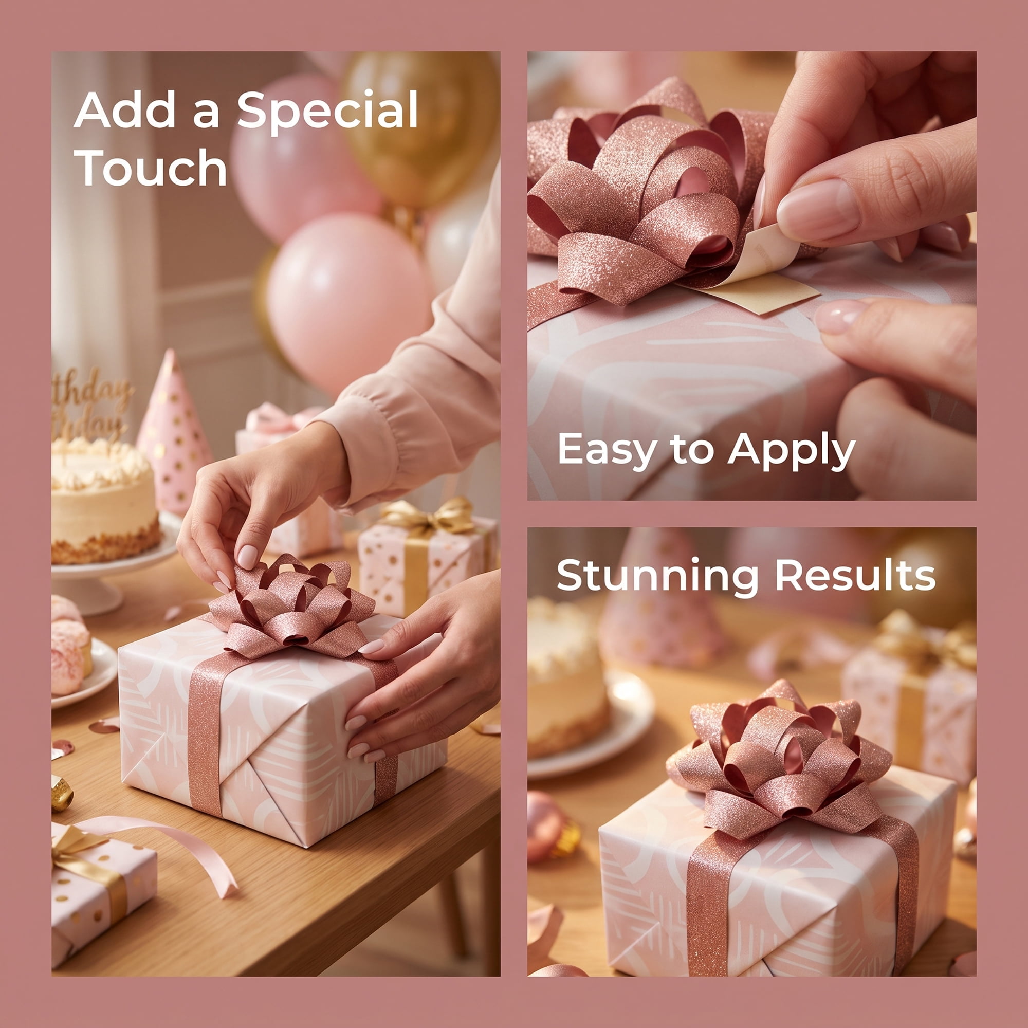 Unique Bargains Pre-Made Gift Bows for Creative Gift Wrapping and Decoration Pink