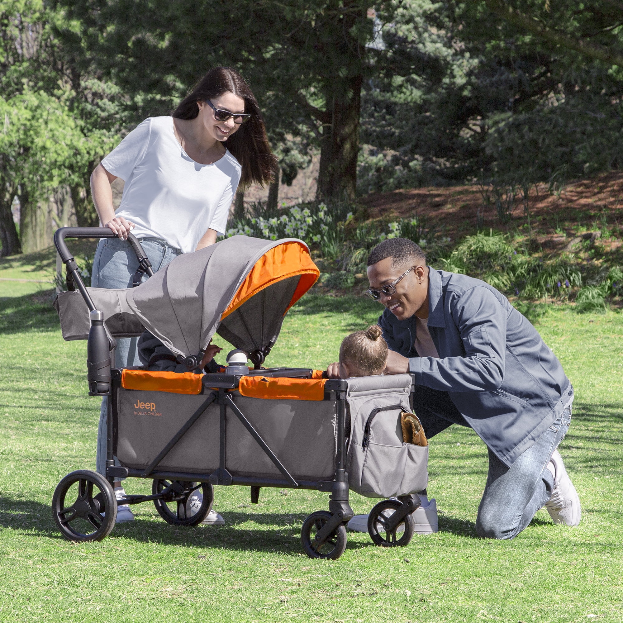 Jeep Sport All Terrain Stroller Wagon Delta Children Includes Canopy Parent Organizer Adjustable Handlebar Snack Tray Cup Holders Grey Olive Green