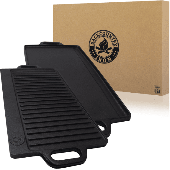 Backcountry Iron 20 x 9 Inch Large Reversible Seasoned Cast Iron Grill / Griddle