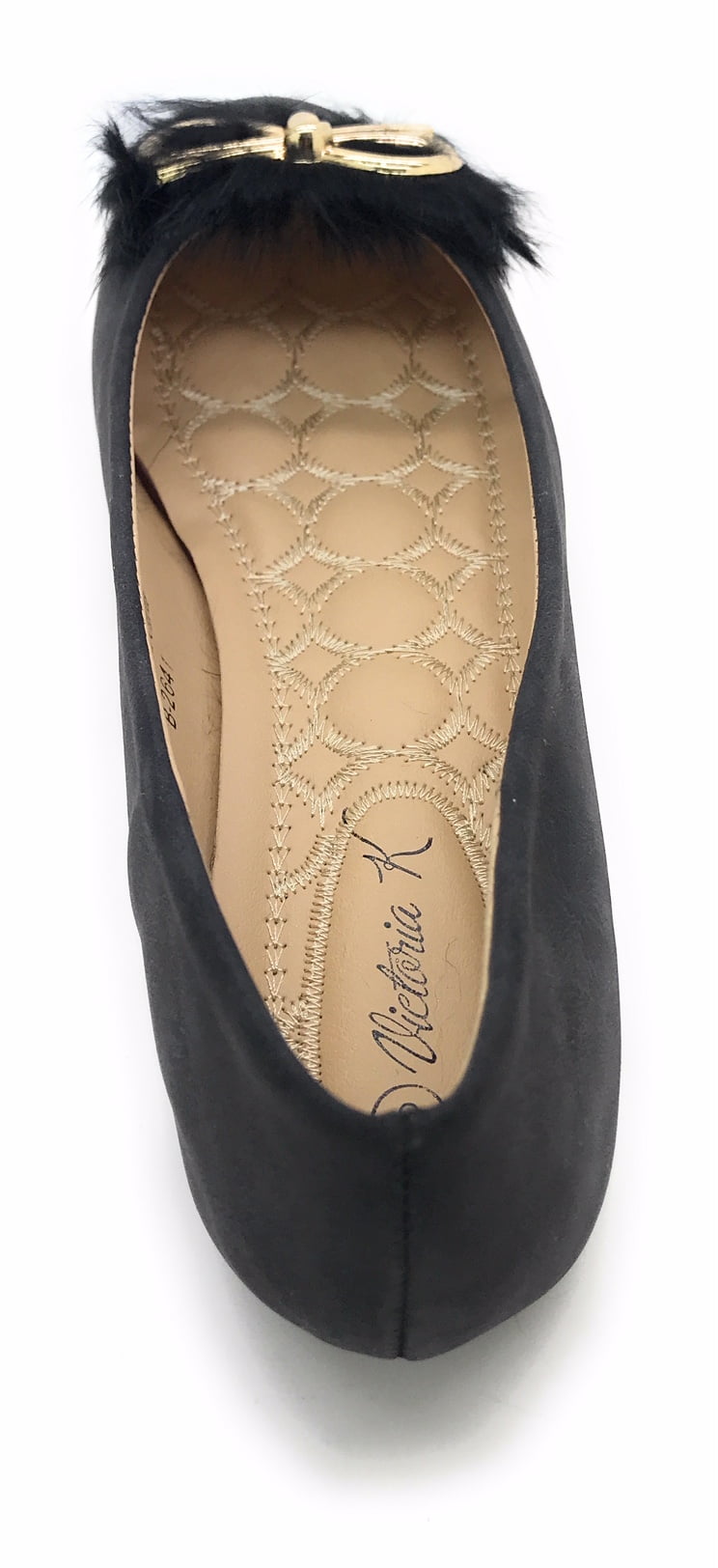 Victoria K Gold Bow Faux Fur Trim Ballerina Flats (Women)