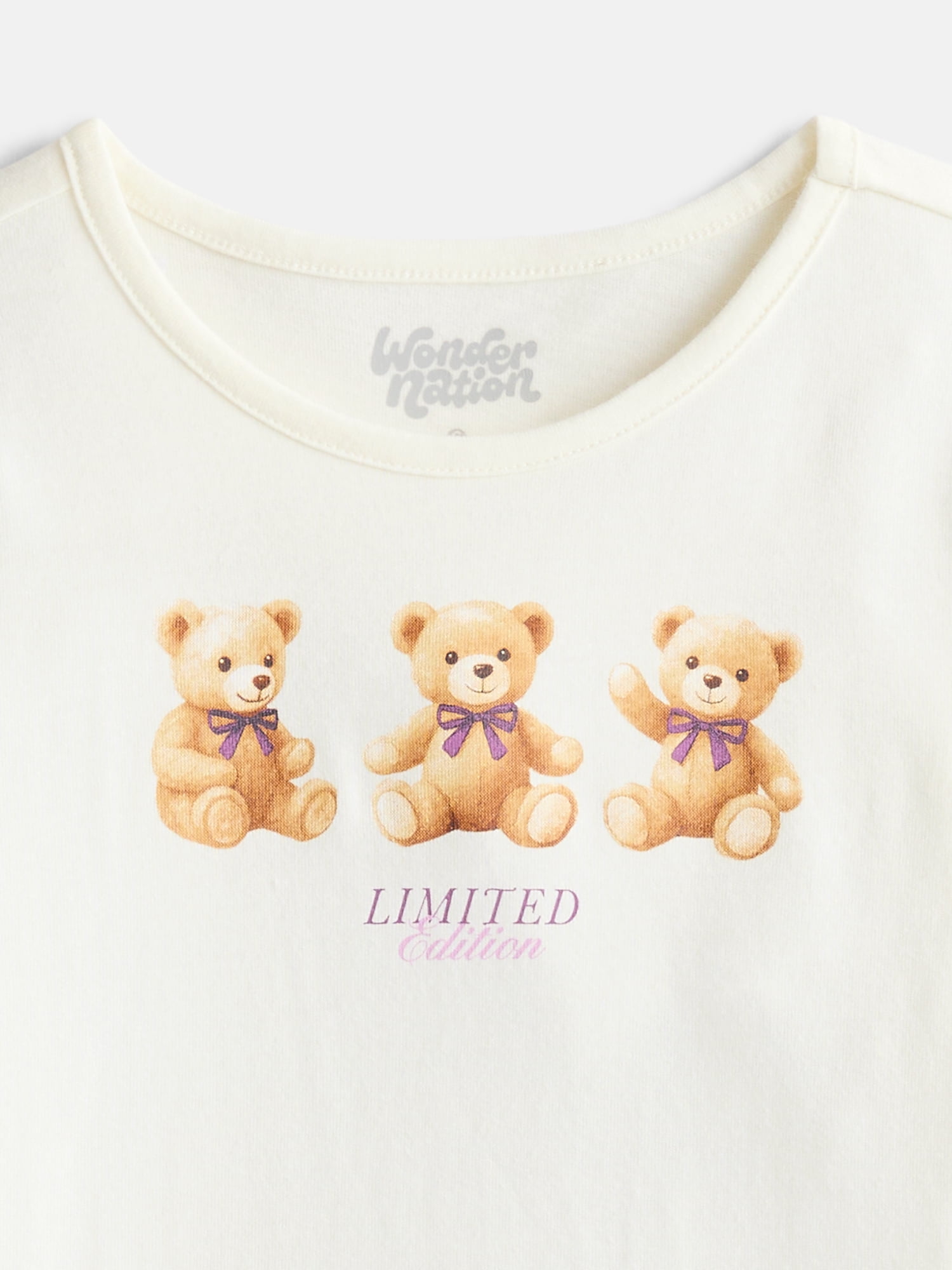 Wonder Nation Girls Graphic Tee with Long Puff Sleeves, Sizes 4-10