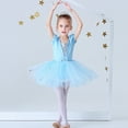 thumbnail image 1 of Justaucorps pour Filles, Danse Ballet, Robe Tutu à Jupe, Manches Courtes, Tenue de Danse, Robe de Princesse Elsa (avec Cape), 1 of 6