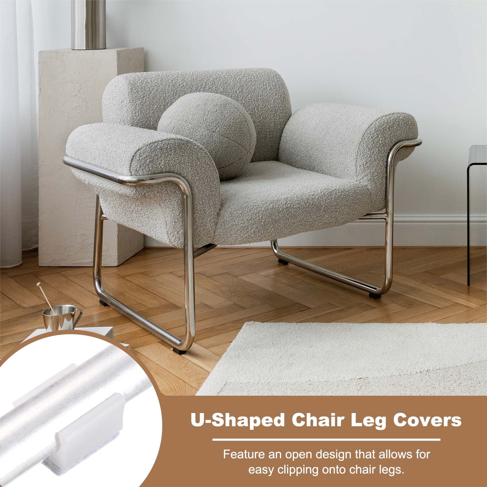 32 Pack Rectangle U Shaped Chair Leg Caps with Felt Pads, Fit 25mm Dia Tubular Legs, Slide Smoothly Furniture Feet Protectors No Scratches No Noise for Hardwood Floors, White