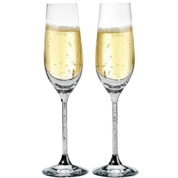 Matashi Champagne Flutes Set of 2, 8 oz, Valentine’s Day Gift for Couples, Crystal Filled Long Stem Toasting Glasses for Holiday, Wedding & Anniversary Celebrations