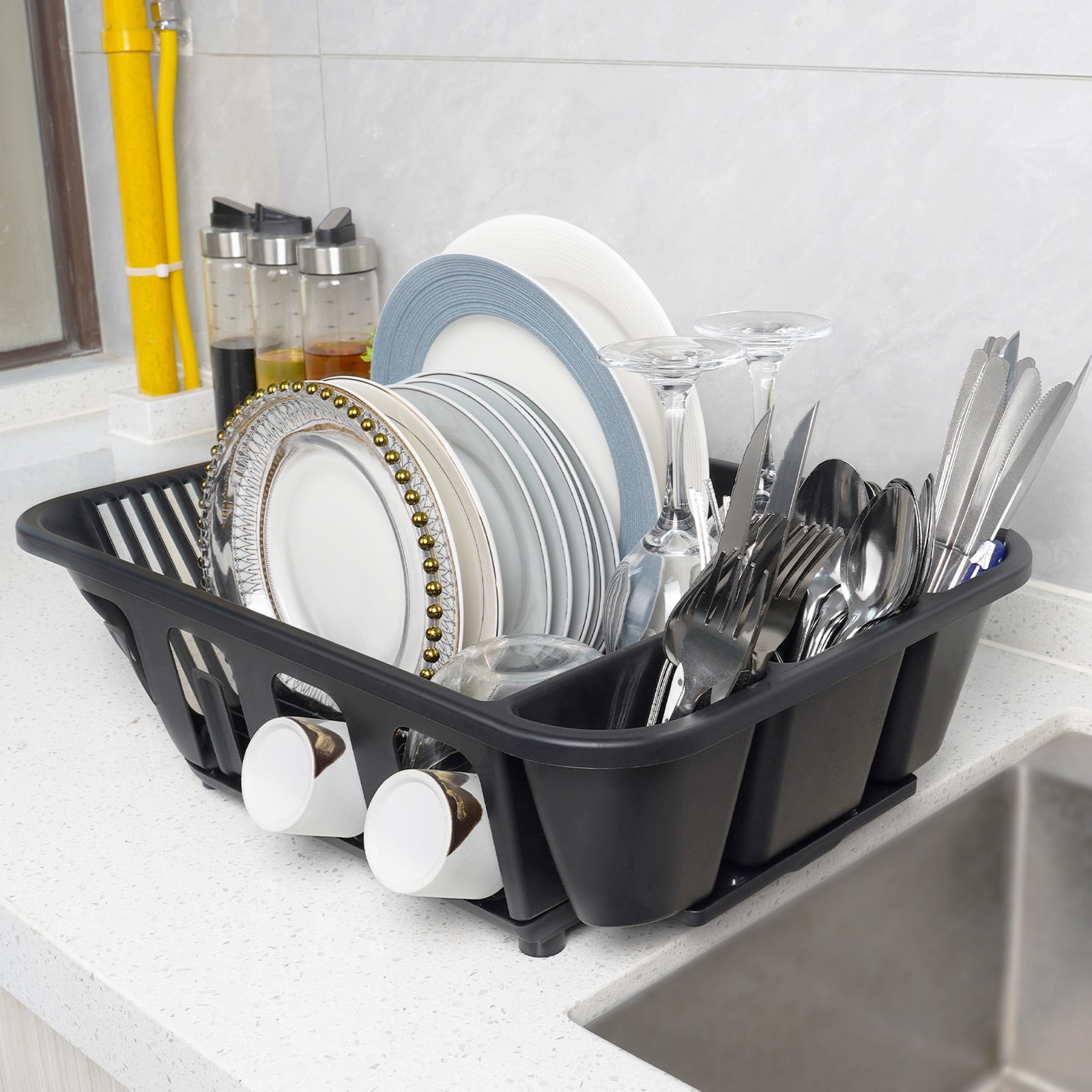 Koomade 2 Pack Dish Drainer, Large Capacity Sink Organization for Kitchen, Countertop Dish Drainer Rack for Plates, Cups, Black
