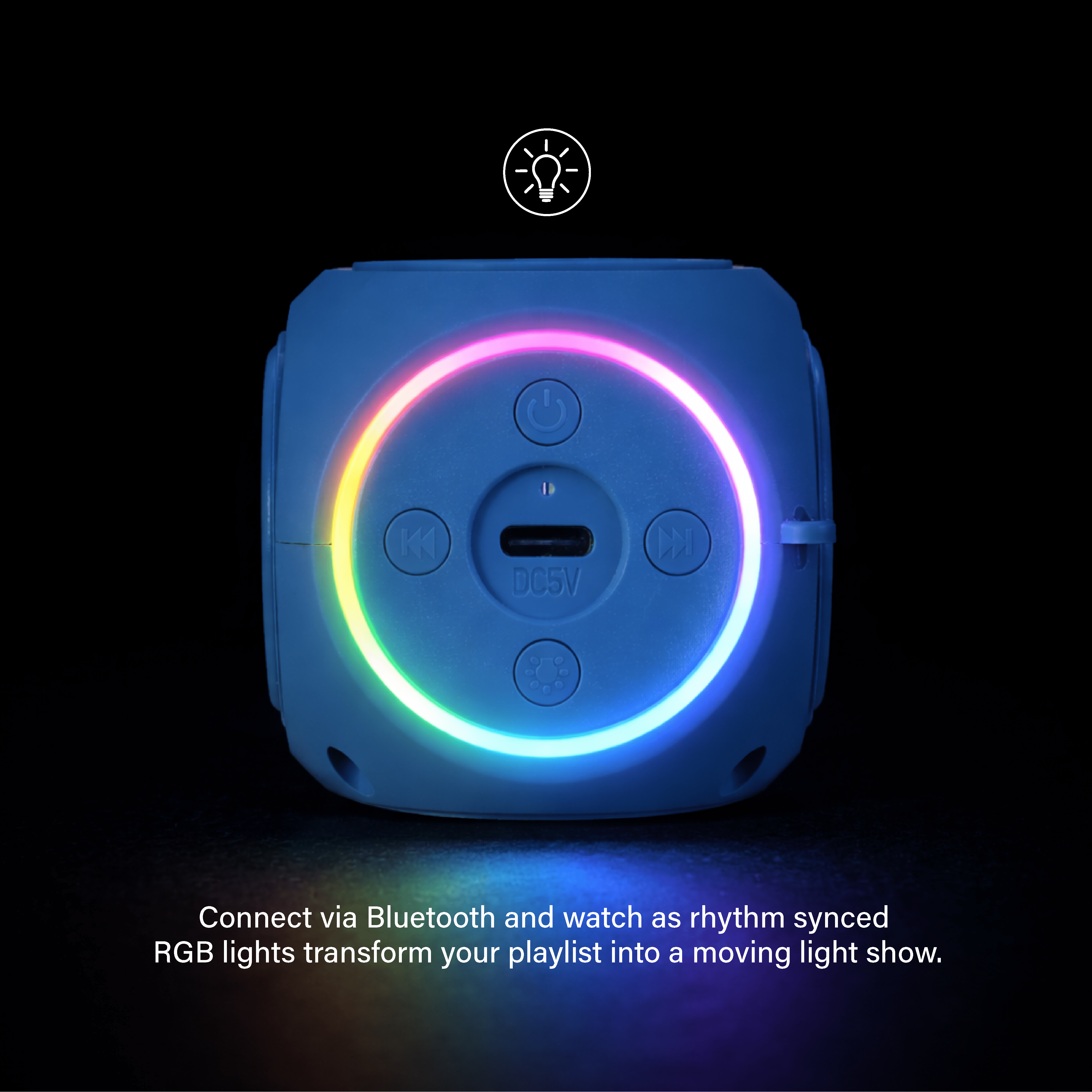 Incipio SpinBeats Wireless Bluetooth Speaker Portable Mini Speaker with RGB Lights, Spinning Top Design, Compact Pocket Size, Loud Clear Sound for Phone, Tablet, Laptop, Travel LED Speaker-Blue