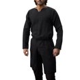 thumbnail image 1 of XDZJLR Mens Shirts Solid Color Fashion V Neck Robe Classic Wear Tee, 1 of 7
