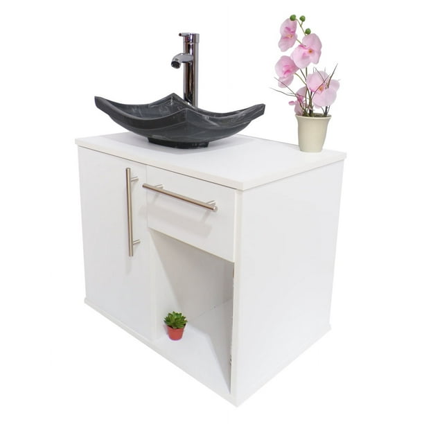 Gabinete para Baño DECOMOBIL con Puerta y Cajón con Lavabo y Monomando Blanco/Gris