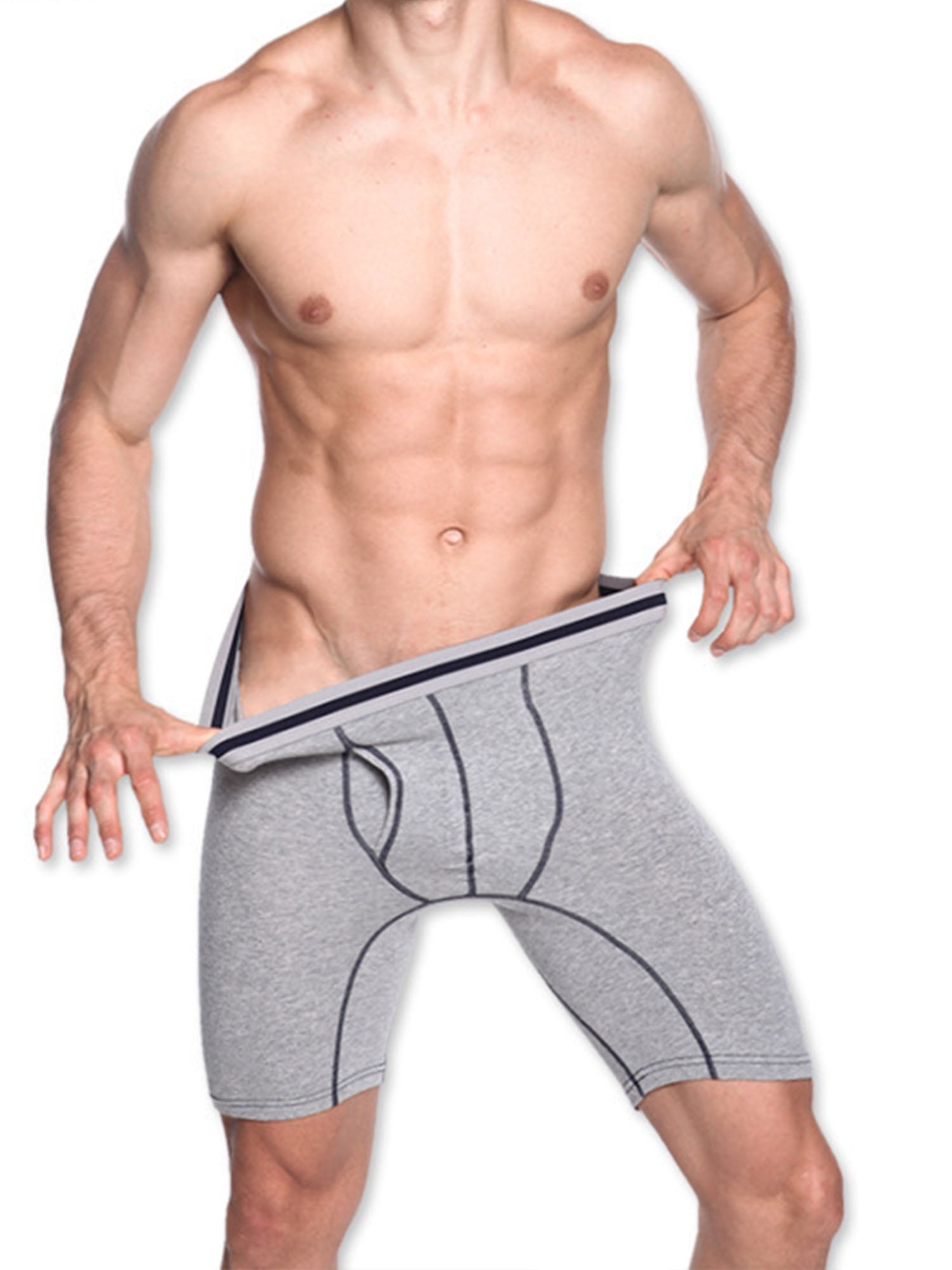 OCEAN-STORE Mens Underwear Boxer Briefs Cotton Long Leg Stretch Underwear Open-Fly Boxers for Men 