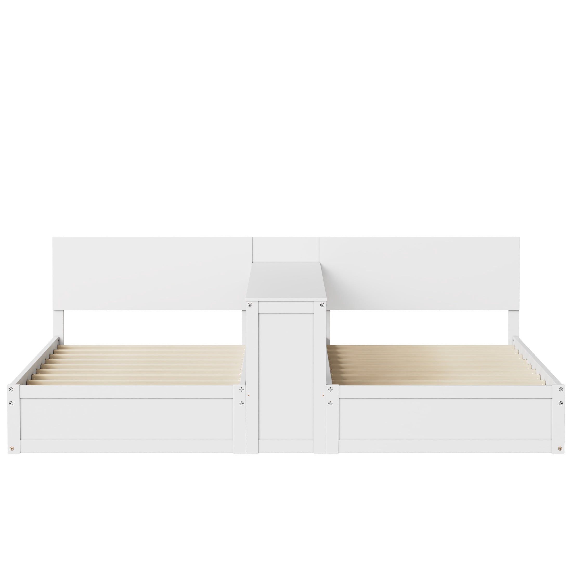 Noble House Girel Twin Platform Bed Frame Set for 2 Kids with Adjustable Storage Desk, Space-Saving Design, White