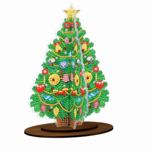 Christmas Tree Standee DIY Crystal Art Tabletop Decoration with Wooden Base, Sparkling Christmas Ornament for Home Table Decor Holiday Party Display