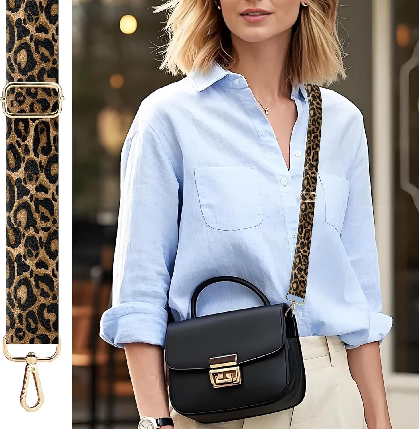 Purse Strap Replacement Crossbody 1.5" Wide Bag Strap, Adjustable  Straps for Women Handbags Black  Leopard