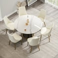 thumbnail image 2 of 53" Round White Sintered Stone Dining Table, Seats 6, Modern Design, Metal Base, Kitchen/Dining Room Table, Easy Clean, Stain Resistant, 2 of 9