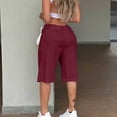 thumbnail image 5 of BUIGTTKLOP Women Cotton Linen Shorts Cotton Knee Length High Waisted Casual Shorts Summer Beach Shorts with Pockets, 5 of 6