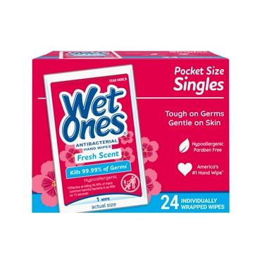 Wet Ones Fresh Clean: 24 Single-Use Wipes, 0.3oz - Germ-Killing & Gentle