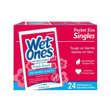 Wet Ones Fresh Clean: 24 Single-Use Wipes, 0.3oz - Germ-Killing & Gentle
