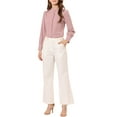 thumbnail image 3 of INSPIRE CHIC Women's Stand Collar Button Down Long Sleeve Shirts, 3 of 8
