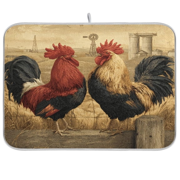 Kitchen Drying Mat Kitchen Drying Pad 16x18In Drying Dish Mat Dish Drying Mats Kitchen Countertop Multi-Function Drain Drying Mat Two Big Roosters