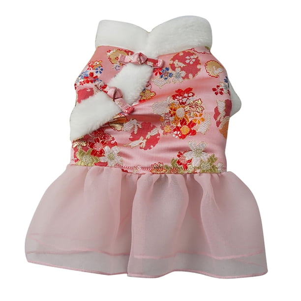 Ropa de perro vestidos de cachorro traje tang traje chino año nuevo estilo invierno calidez múltiples patrones elegantes perros traje para bichon l flor rosa seitruly PT000711-11
