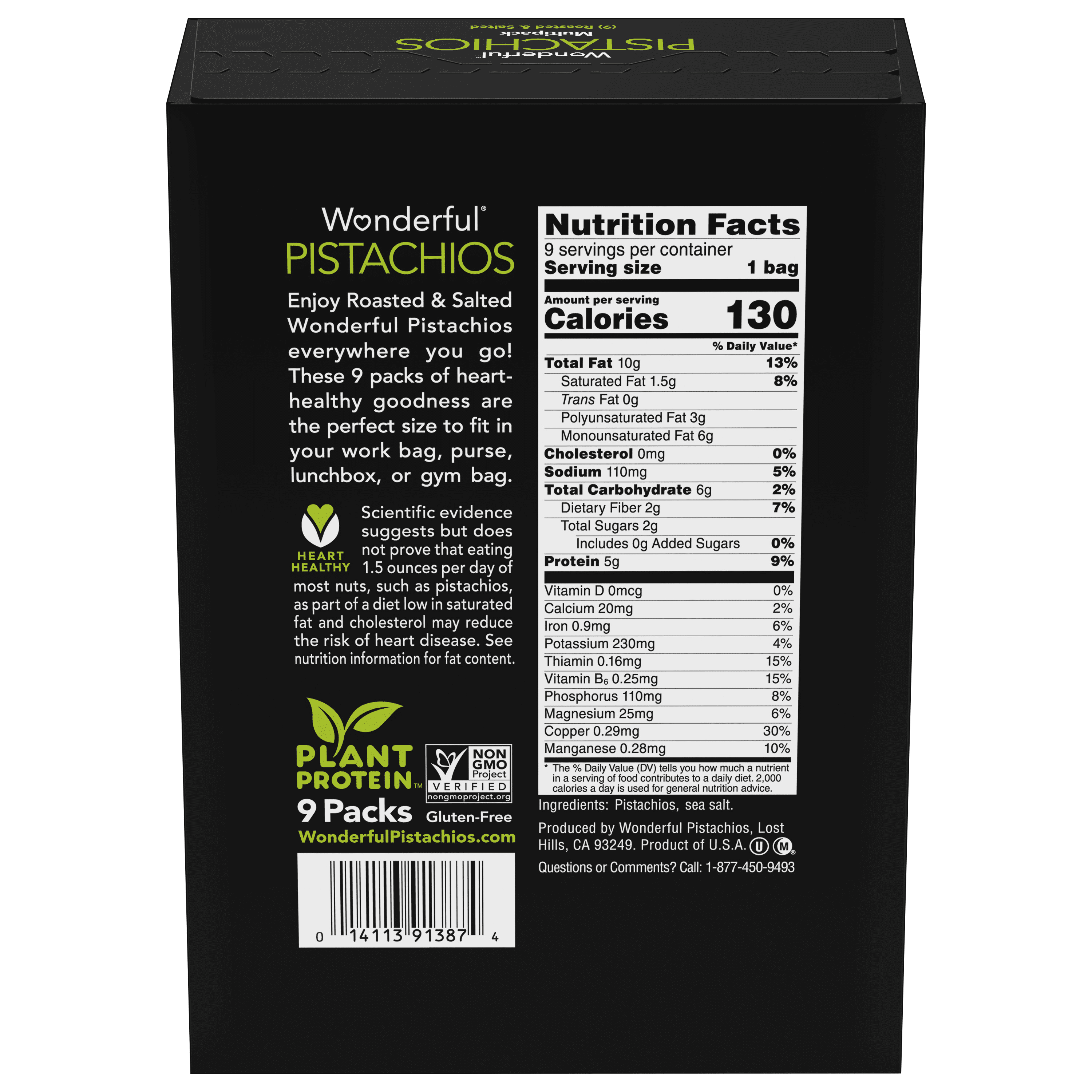 (5 pack) Wonderful Pistachios In-Shell Roasted & Salted, 1.5 oz (Pack of 9)