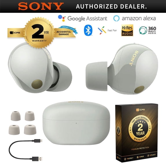 Restored Sony WF1000XM5/S Industry Leading Noise Canceling Truly Wireless Earbuds Silver Bundle with 2 YR CPS Enhanced Protection Pack (Refurbished)