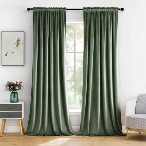 Velvet Curtains Sage Green Thermal Insulated Blackout Curtain Drapes for Bedroom Living Room Darkening 72 Inches Long Curtains Panels Rod Pocket Set of 2