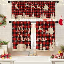 Merry Christmas Kitchen Window Curtains and Valances Set 36 Inch, Red Buffalo Plaid Xmas Reindeer Short Tier Curtain for Cafe Living Room Bathroom, Farmhouse 3 Pieces Set Kitchen Decor