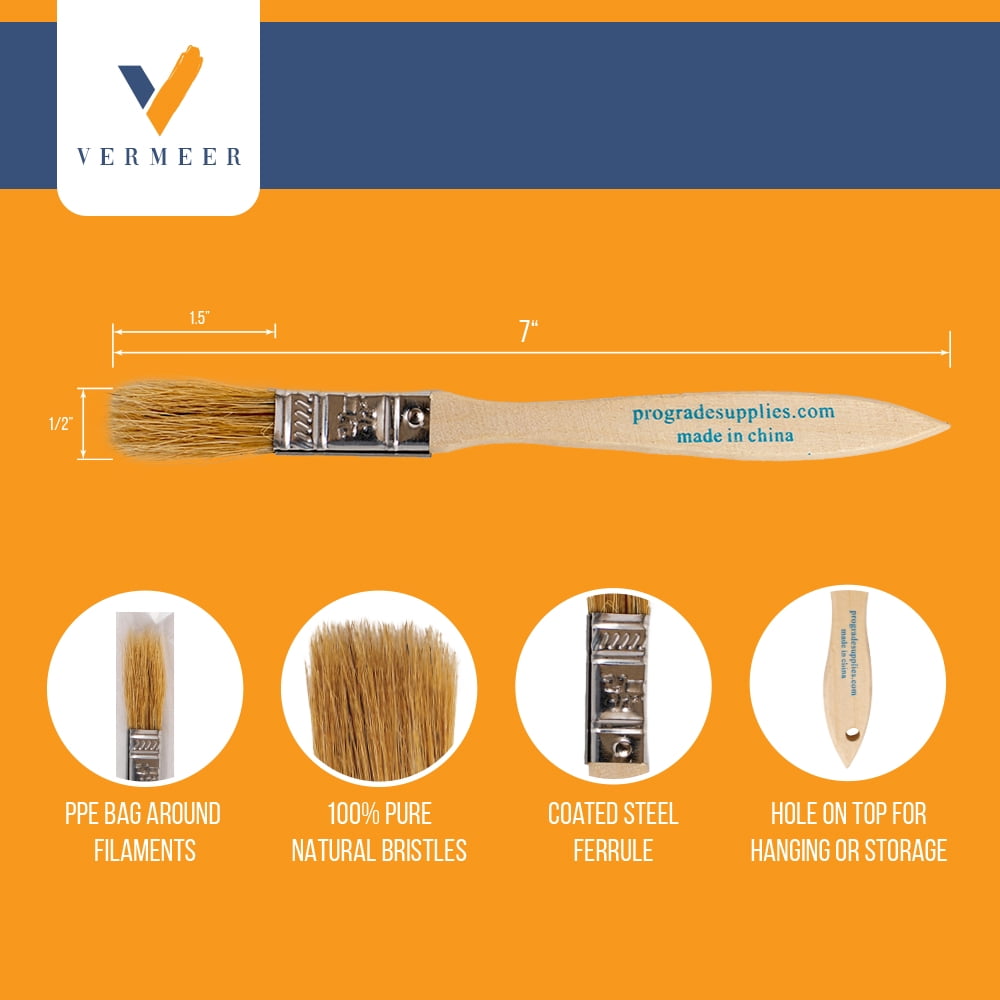 Vermeer Chip Paint Brushes - 96-Pack - 1/2" Chip Brushes for Paints, Stains, Varnishes, Glues, & Gesso - Home Improvement - Interior & Exterior Use