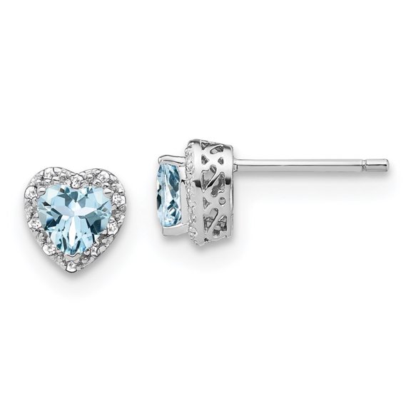 Auriga Fine Jewelry 925 Sterling Silver Aquamarine and Diamond Heart Stud Earrings for Women