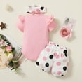 thumbnail image 4 of KIMI BEAR Newborn Baby Girls Short Sets Short Sleeves Romper Tops Shorts with Headband 3pcs Bsby Girls Outfits Summer 3-6 Months, 4 of 10
