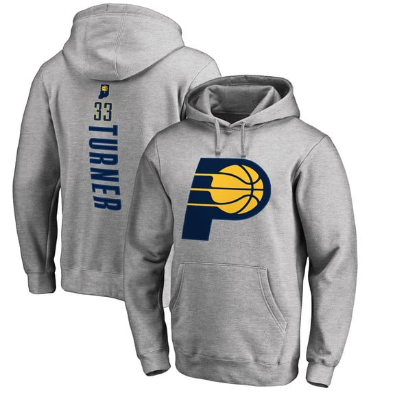 Men's Myles Turner Heathered Gray Indiana Pacers Backer Name and Number Pullover Hoodie
