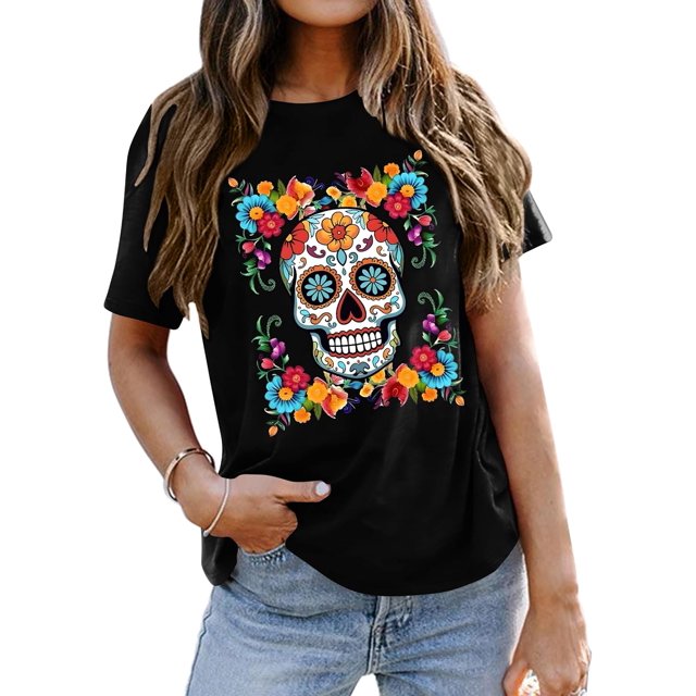 Playera Día de Muertos para mujer con calavera de azúcar