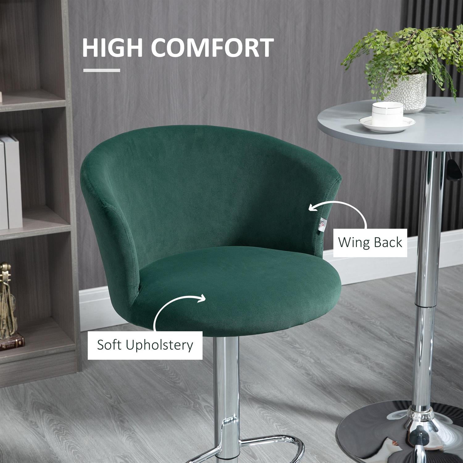 Demi Bonn Adjustable Bar Stools Set of 2, Wing Back Counter Height Barstools with Velvet Upholstery & Swivel Seat, Green