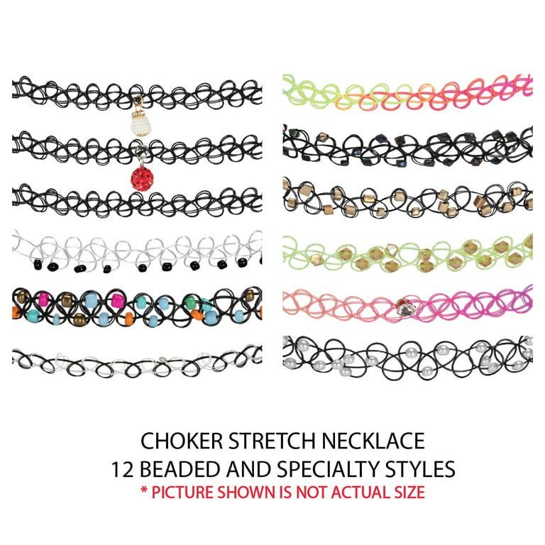 12PC Tattoo Choker Necklace Set - 90s Accessories Women Teen Girls Kids -  Flower Charms Rainbow Multicolor Stretchy Jewelry - Summer Style Gift Idea, BodyJ4you