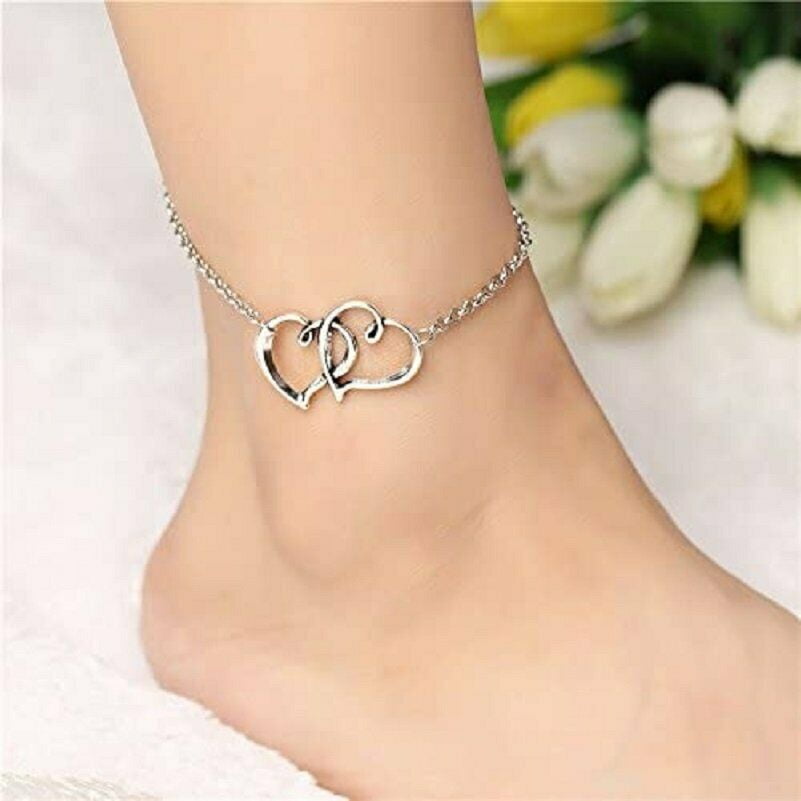 Fashion Love Heart Ankle Bracelet Foot Chain Plated Silver White Women  Anklet