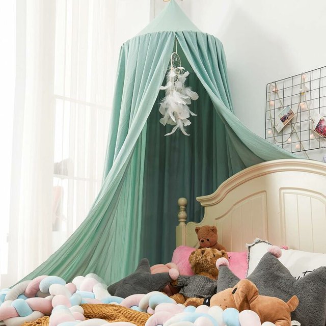 Dosel de cama para niñas, dosel de cama princesa rosa suave para cama de niñas, dosel con volantes para dormitorio infantil - verde