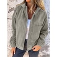 thumbnail image 5 of Women'S Solid Color Corduroy Jacket Minimalist Style Hooded Zip Front Coat Casual Outerwear Khaki XL, 5 of 8