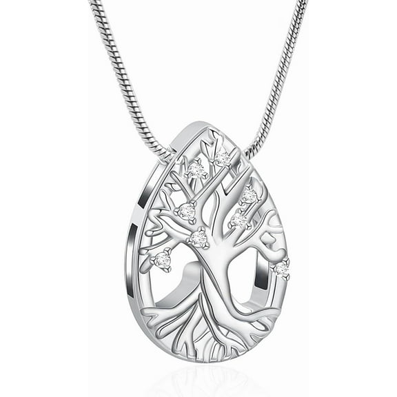 Teardrop Tree of Life Urn Necklace for Ashes Stainless Steel Cremation Jewelry Memorial Urn Pendant for Men Women Ash Holder