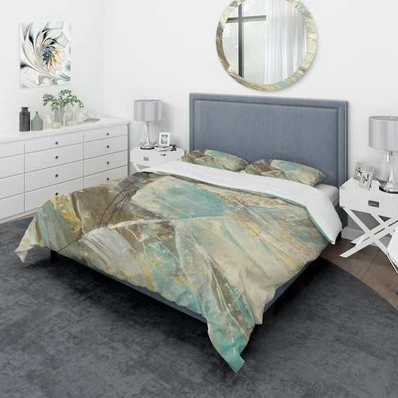 Designart 'Blue Geometric Water' Geometric Duvet Cover Set