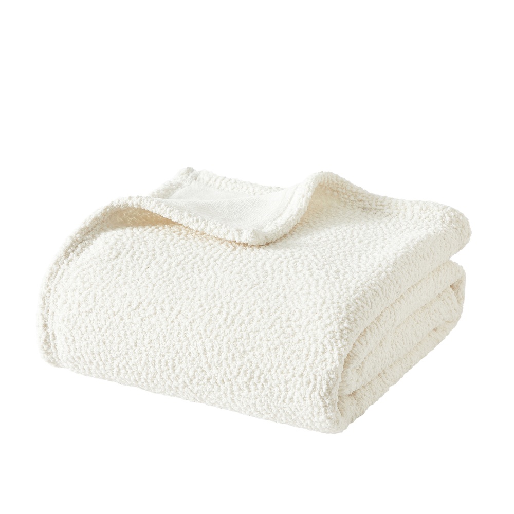 Mainstays Reversible Cozy Boucle Chenille Plush Throw, Vanilla 50" x 70"