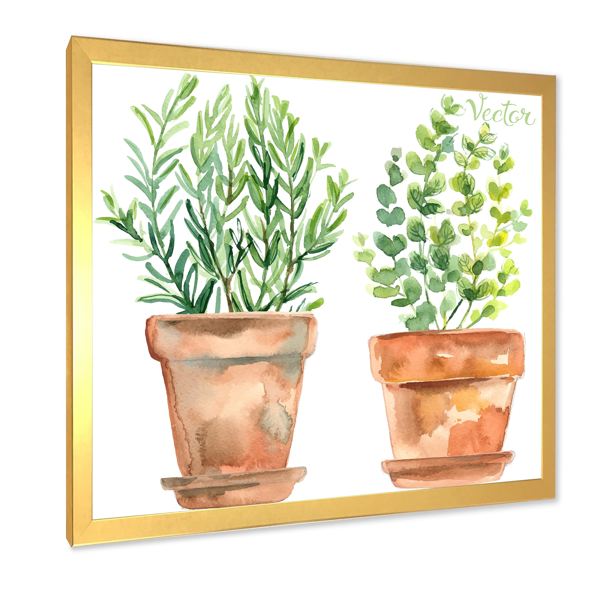 Designart 'Two Green House Plants In Orange Cly Pots' Traditional Framed Art Print