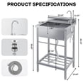 thumbnail image 2 of Bingirl 24 Inch Free Standing Sink - Single Bowl Stainless Steel Utility Sink with ColdHot Water Pipe Storage Rack Faucet and Adjustable Legs for Laundry Room Kitchen Garage Outdoor Use NSF, 2 of 6