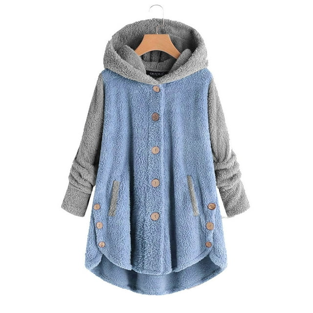 LSLJS Chandails en Molleton à Capuche en Peluche d'Hiver pour Femmes Couleur Unie Manches Longues Fendues Col Rond Confortable Manteau de Pyjama